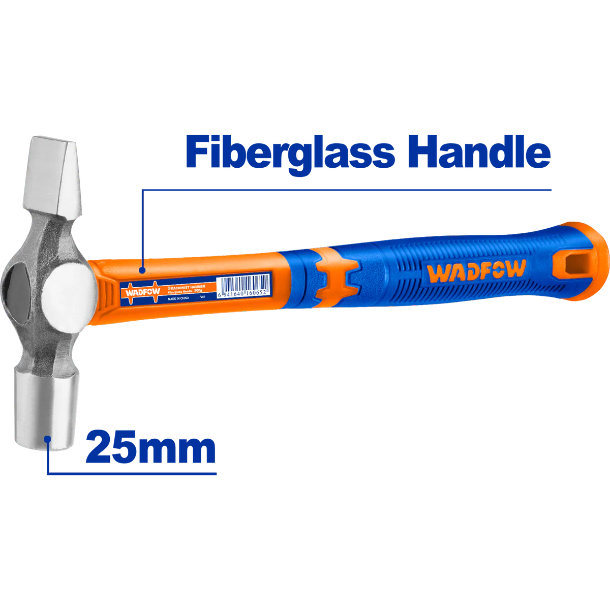 WADFOW 25mm Engineers Cross Pein Hammer Drop Forged Carbon Steel Machinist Hand Tool with Fiberglass Handle WHM5325 Wadfow